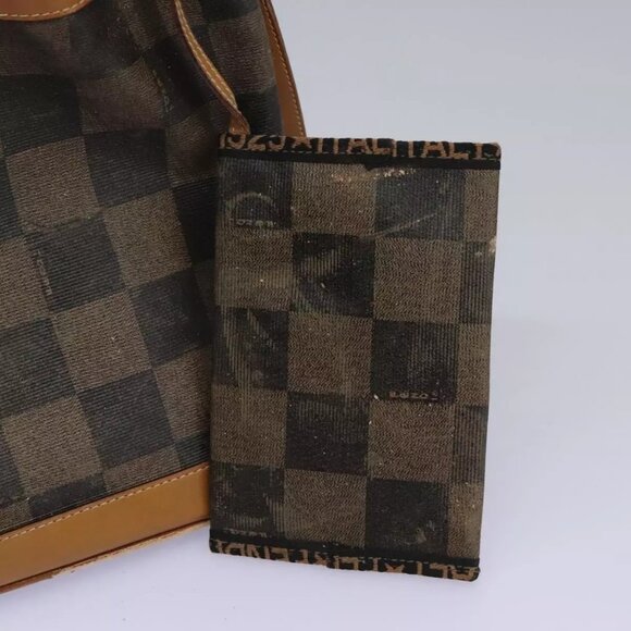 FENDI Pecan Canvas Shoulder Bag PVC Leather Brown Auth - Picture 13 of 16
